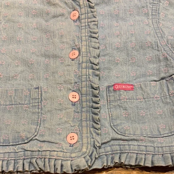 Vintage  OshKosh B'gosh Denim Jacket with Pink Flower Accents - Picture 4 of 10
